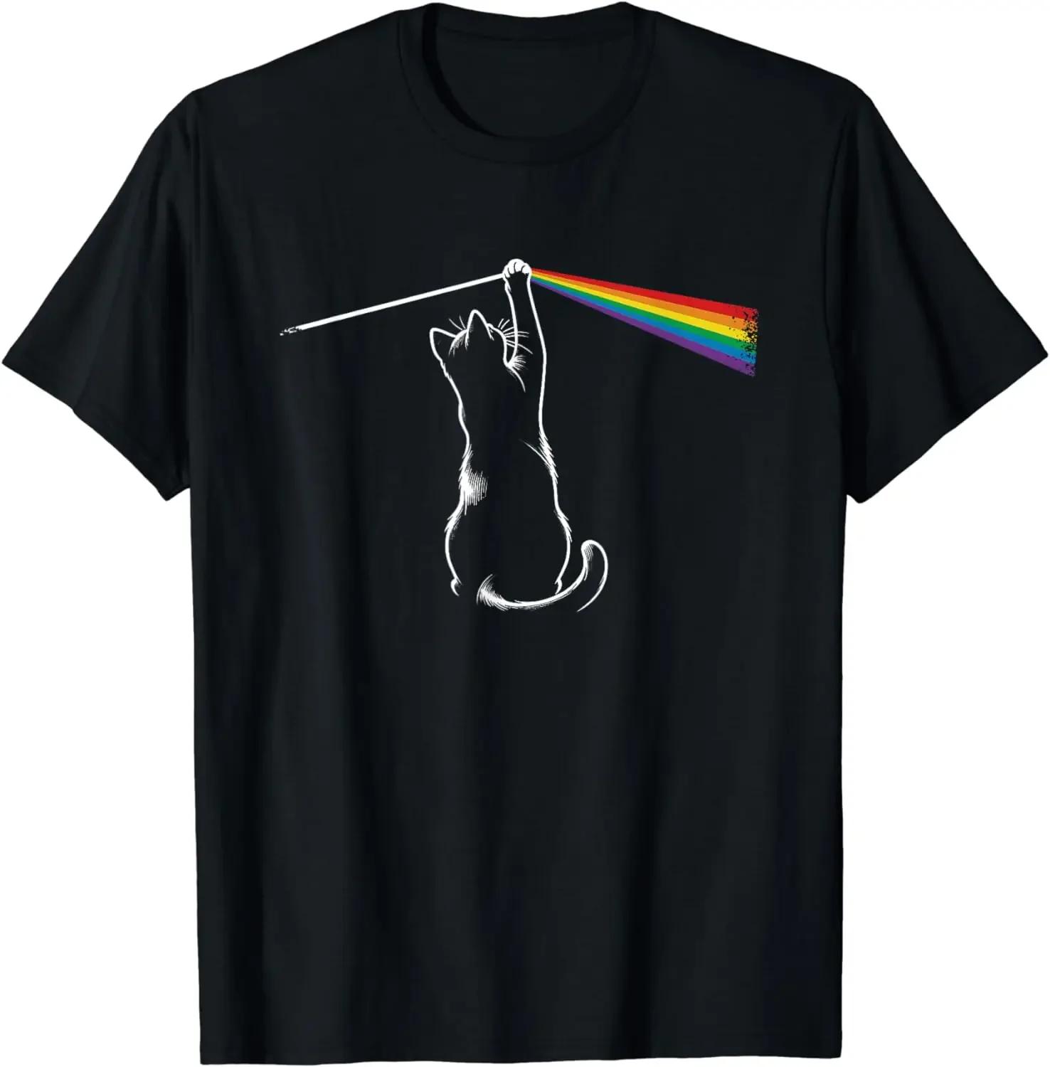 Funny Cat TShirt Cat Catch Rainbow Lines Women Clothing Custom Printed Streetwear Graphic T Shirts Clothes Womens Clothing S