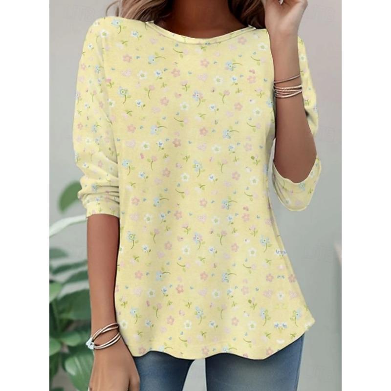Women's T Shirt Print Floral Graphic Plants Stylish Classic Modern Long Sleeve Crew Neck Long Tops