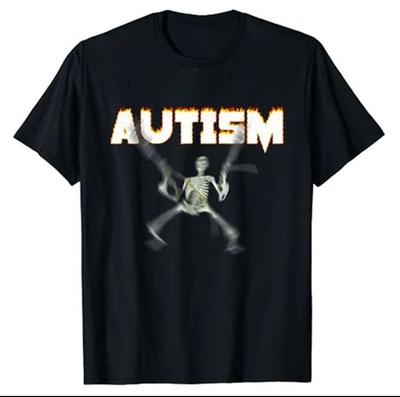 Autismus Skelett Meme schweres schwarzes T-Shirt Kurzarmhemd