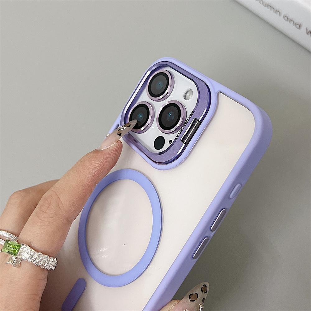 transparent magnetic shockproof phone case For iPhone 16 15 14 13 12 11 Pro Max Plus Magsafe Funda Stand Protection Cover