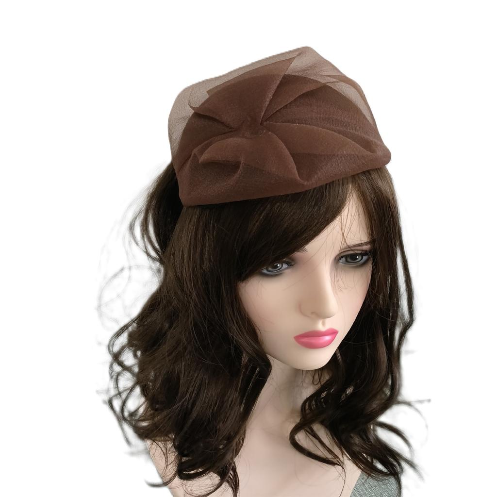 Tulle Ruffle Headband Crape Half Hat for Women Girl Aesthetic French Fascinator Hairhoop for Evening Party Hair Styling