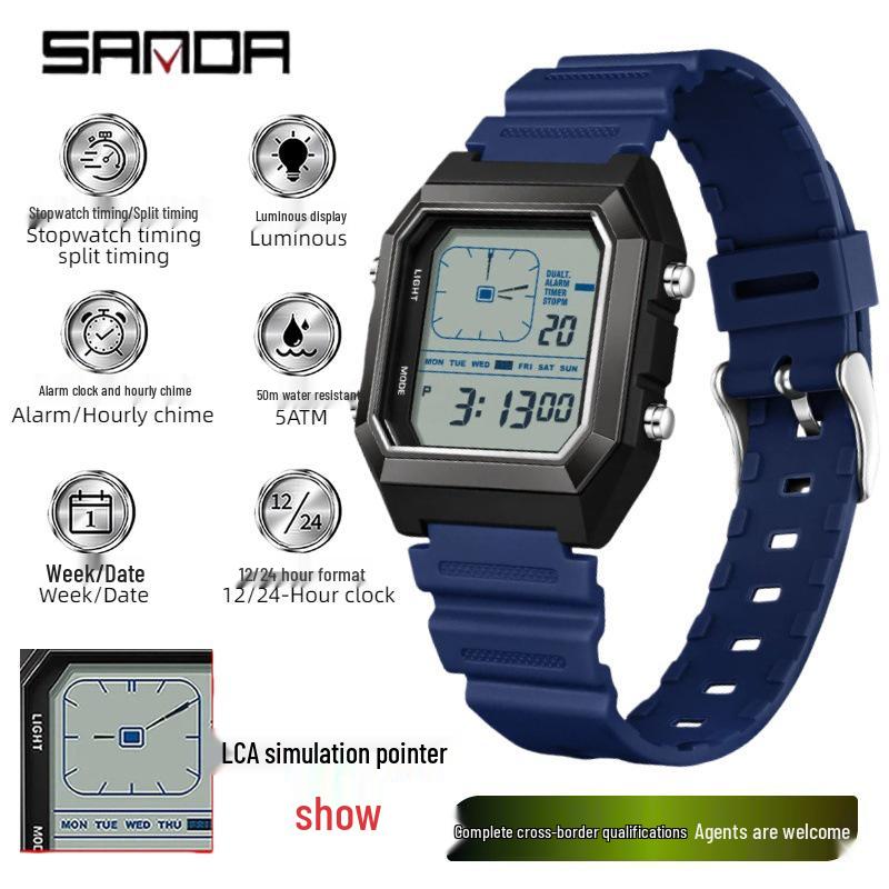 Sanda Men's Large Screen Luminous Multifunctional Waterproof Countdown Wristwatch