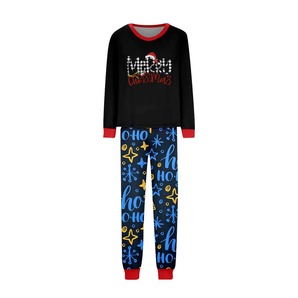 Christmas Print Crewneck Top and Plaid Pants Set for Festive Holiday and Casual Wear