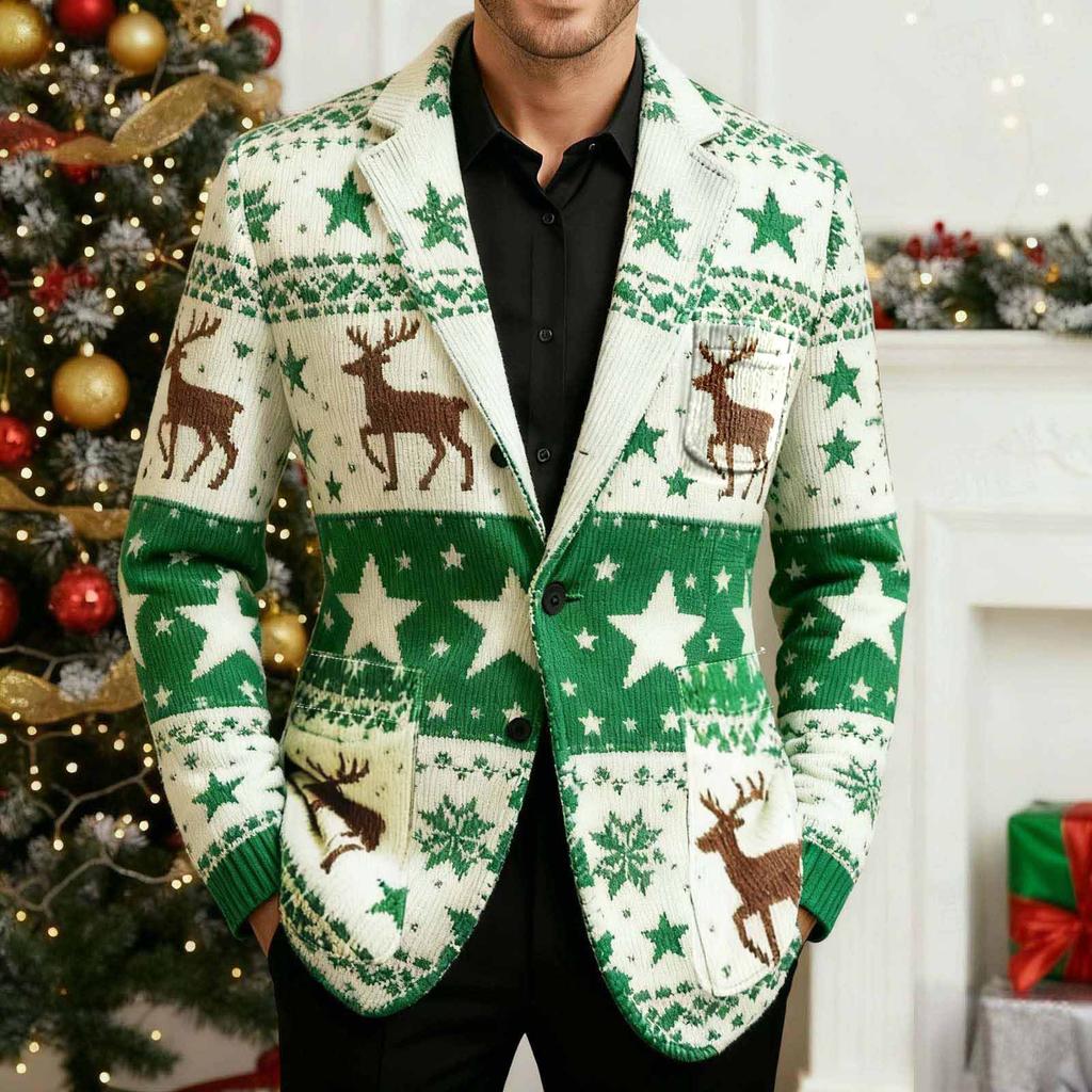Men's Printing Corduroy Warm Pocket Suit Jacket Cardigan Men's Casual Suit