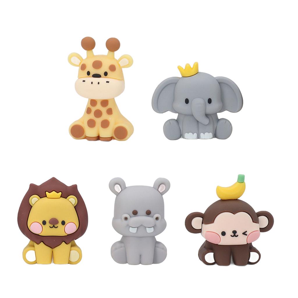5Pcs Jungle Animal Cake Toppers Safari Figures Cute Decoration Monkey Elephant Giraffe Hippo Lion