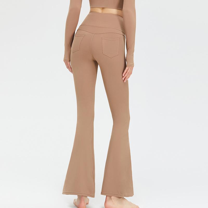 

Новые брюки клеш для йоги с высокой талией для женщин с ощущением обнаженности, спортивные брюки для фитнеса, подтягивающие ягодицы, облегающие и стройнящие брюки для йоги XL