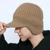 Men Winter Knitted Peaked Hat with Earmuffs Windproof Warm Earflap Hat Outdoor Cycling Baseball Hat Knitted Newsboy Hat with Visor