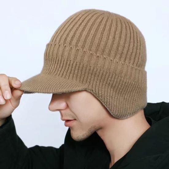 Men Winter Knitted Peaked Hat with Earmuffs Windproof Warm Earflap Hat Outdoor Cycling Baseball Hat Knitted Newsboy Hat with Visor