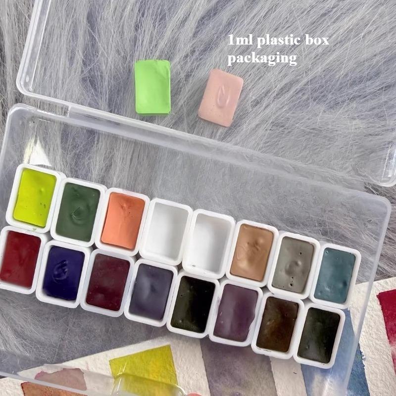 0.3/0.5/1/2ml 16-color Plastic Box Watercolor Paint Set Portable Watercolor Paint Students' Art Classes Painting Doodles Set