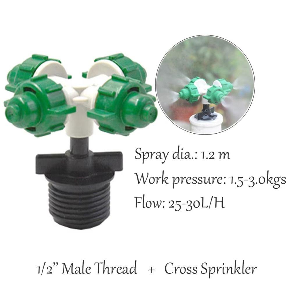 5Pcs Water Fog Cross Atomizing Nozzle 1/2" G1/2 with Male Threaded Connector Greenhouse Sprinkler Connector 4 Ports