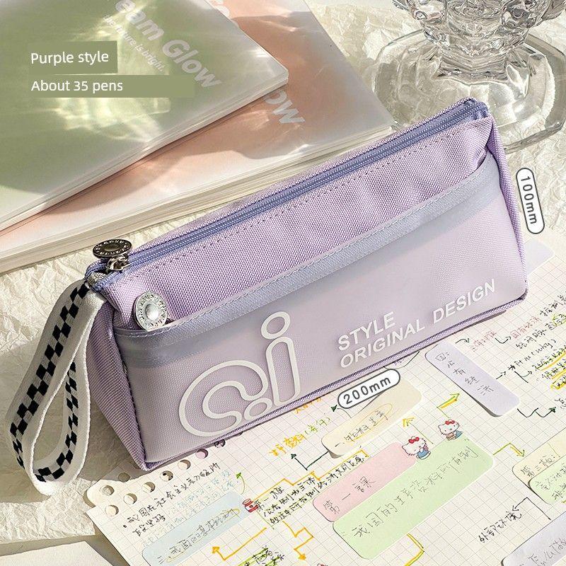 

Class Two Triangle Pencil Case Primary School Girls Good-looking Large Capacity Transparent Stationery Case for Junior High School Students Pencil Box Purple style
