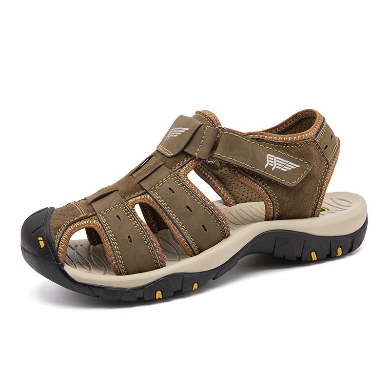 

Foreign trade sandals men s genuine leather bag head cool slippers outdoor casual shoes summer breathable large size men s shoes beach shoes 48 хаки