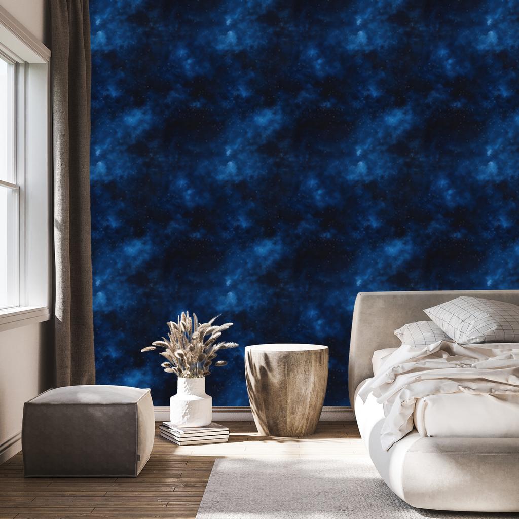 Watercolor Galaxy Wallpaper Navy Blue and Black 50x1000