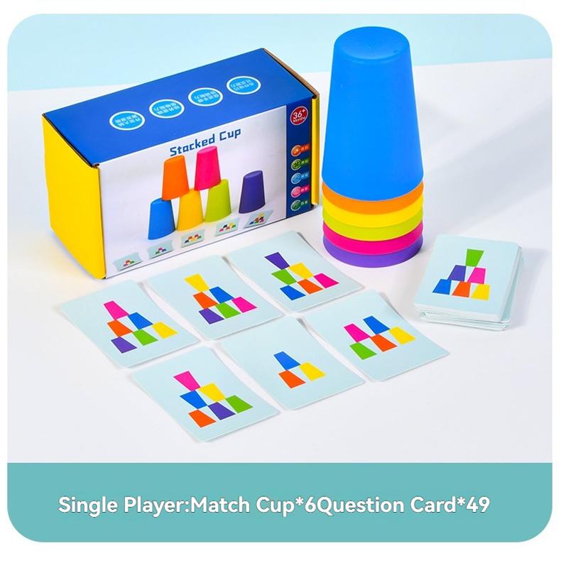 

Montessori Toys Playsetss Stack Cup Game With Card Kid Learning Educational Intellectual Enlightenment Color Cognition Logic Training Children