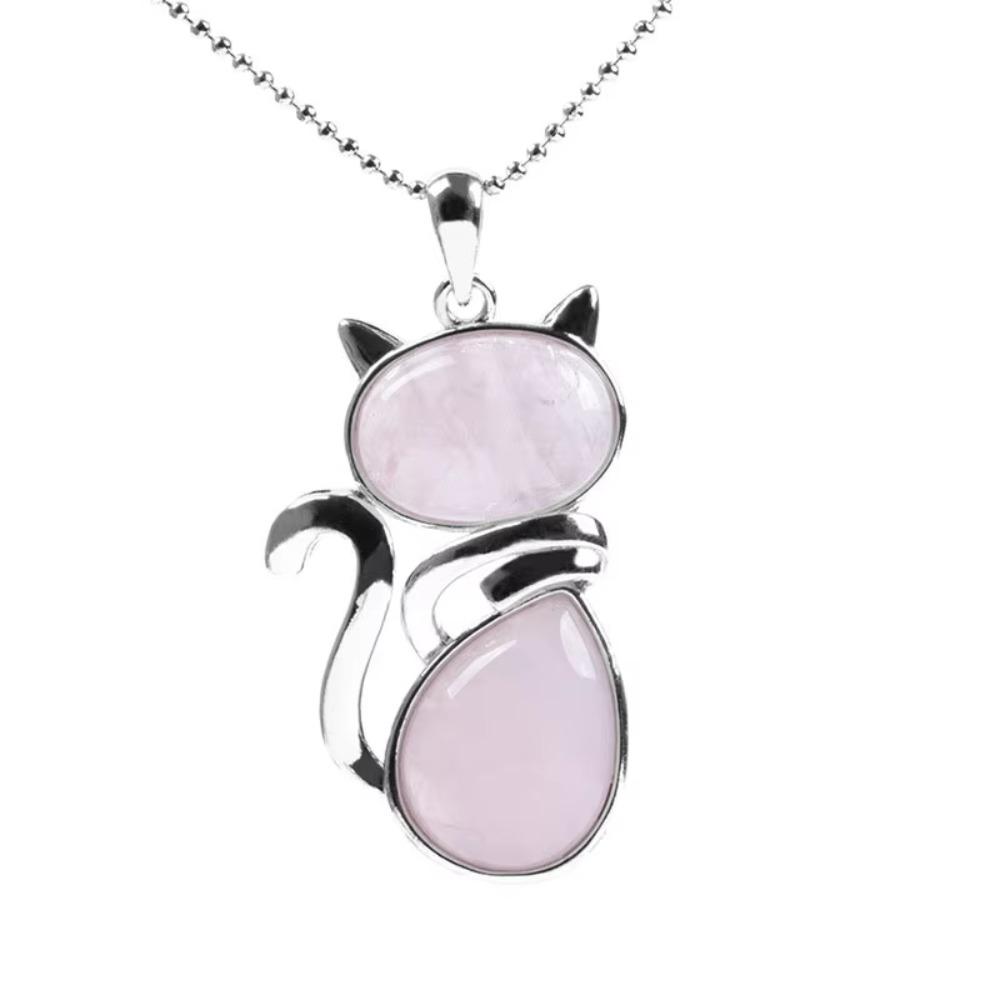 Pink Purple Stone Pendant Cute Shape Cat Jewelry Necklaces Daily Wear Cat Necklaces  Pet Lovers