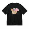 Women's Round Neck Classic T-Shirt Hand-Painted Floral Bread Motif Design Tee
