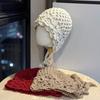 New Ethnic Style Crocheted Knitted Hat for Women Autumn and Winter Ear Protection Hooded Hat Trendy Literary Retro Tassel Warm Toe Cap