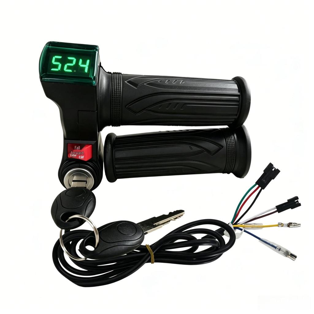 Red Screen Throttle Grip with Handlebar Lock & Speaker Voltage Display for Electric Scooters