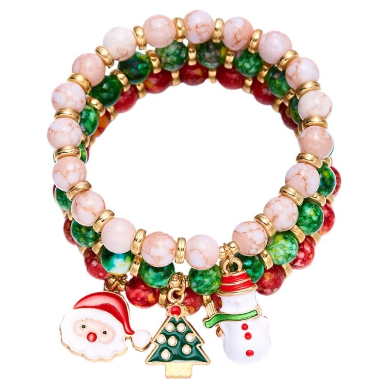 

1 Set Christmas Beaded Bangle Festive Bohemian Colorful Bracelets Elastic Hand Chains Christmas Stretch Jewelry for Girl