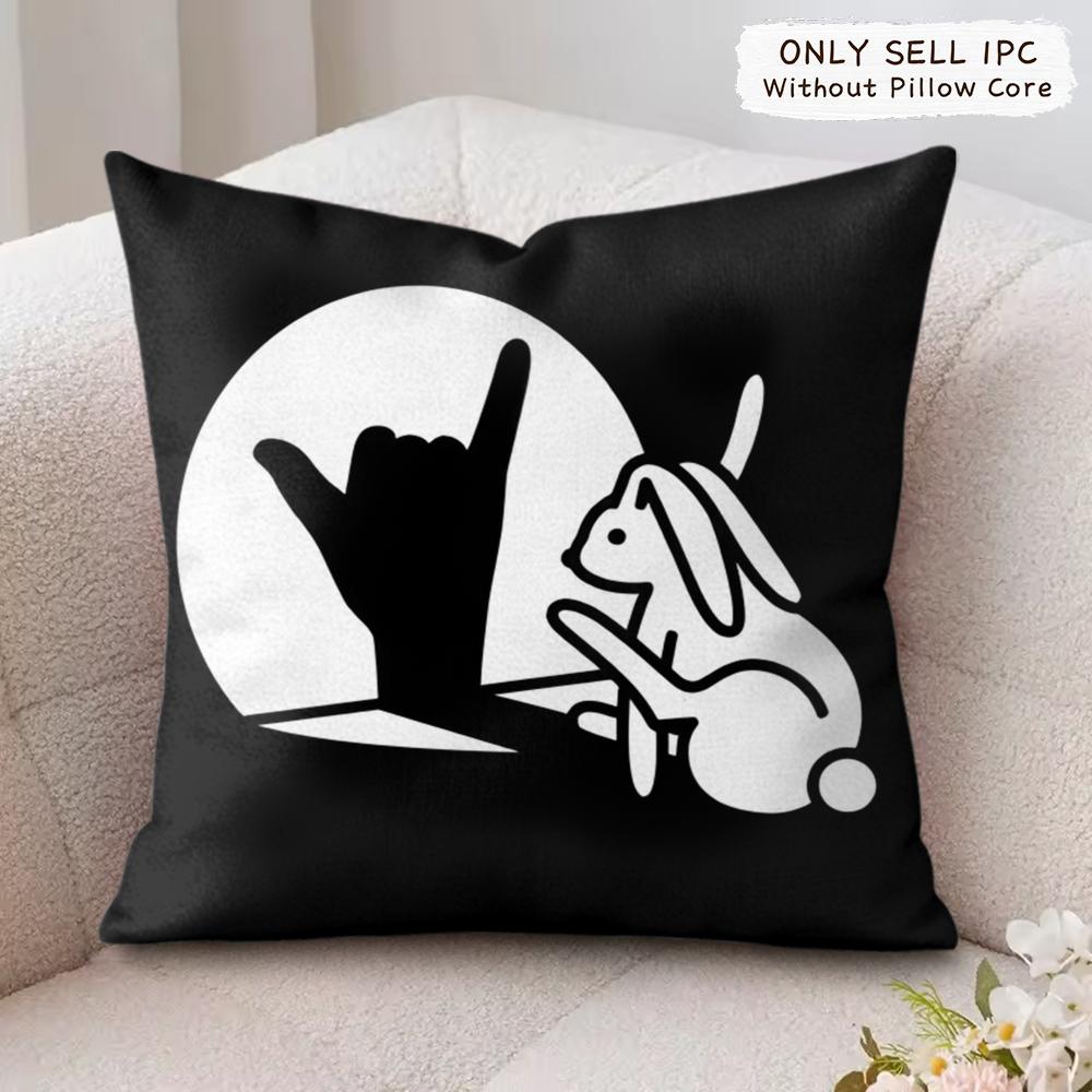 Funny Rabbit Hand Shadow Cushion Cover Soft Plush Fabric DoubleSided Printed Cushion Covers for All Seasons Modern Home Decor