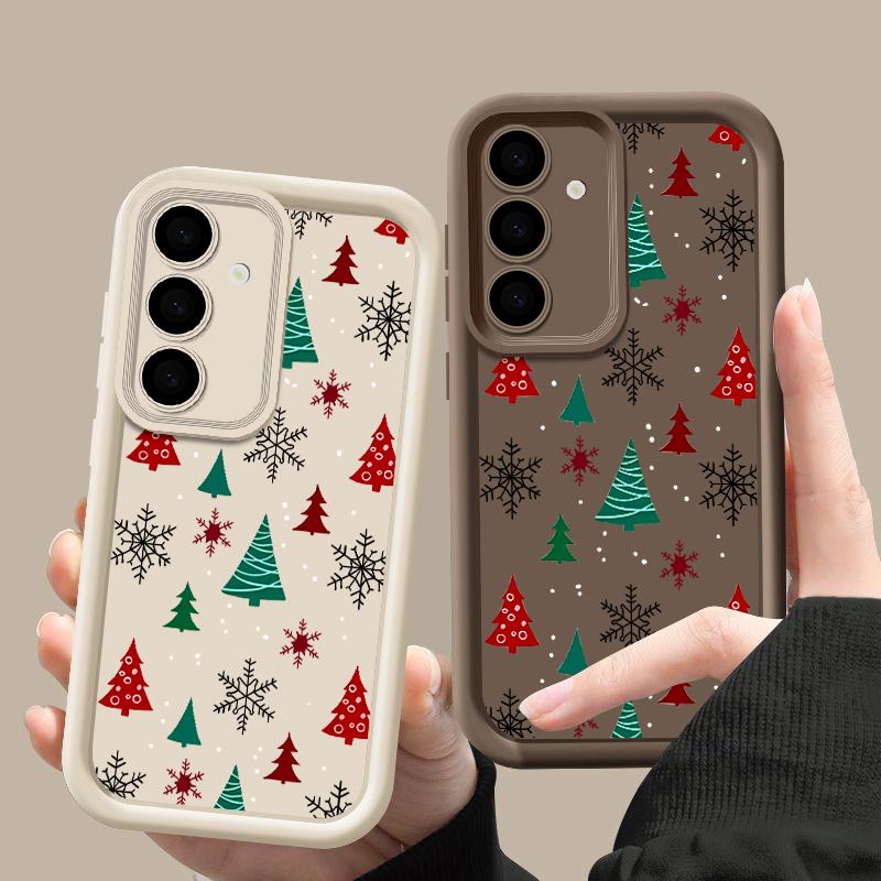 For Samsung Galaxy S25 Edge S24 Ultra S23 S22 Plus S21 FE A16 A26 A17 A35 A36 A54 A55 A56 5G Capa Christmas Tree Snowflake Case
