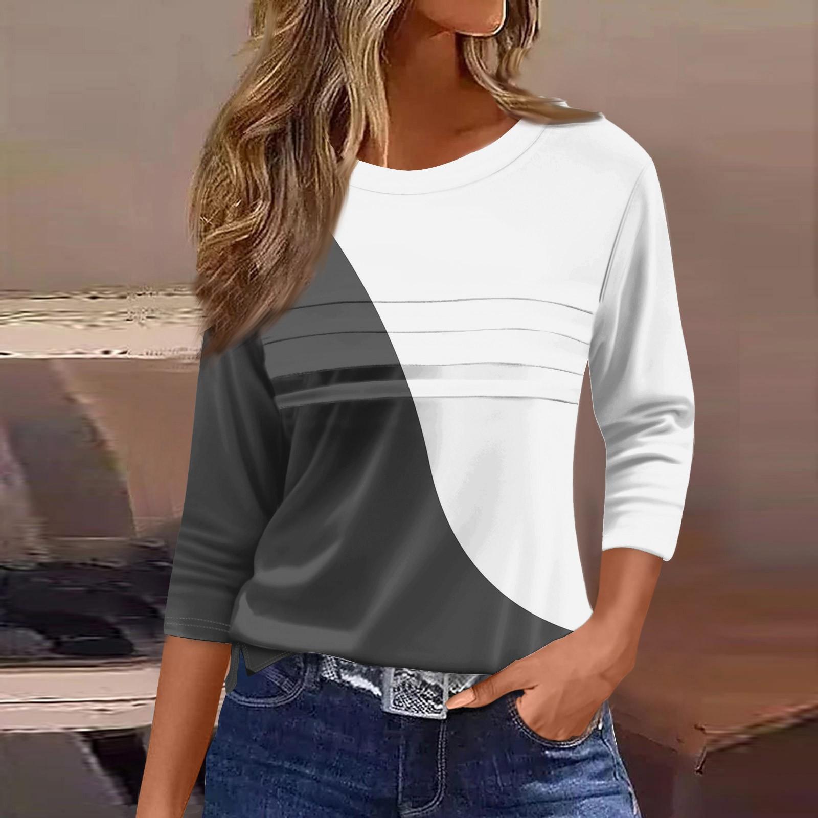 

Жіночий модний повсякденний вільний топ з рукавами 3/4 у смужку та круглим вирізом L