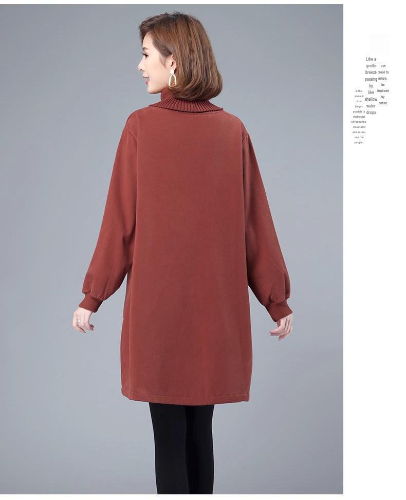 2025 Autumn/Winter High Neck Knit Sweatshirt with Long Sleeve & A-line Long Skirt Featuring Pocket Design