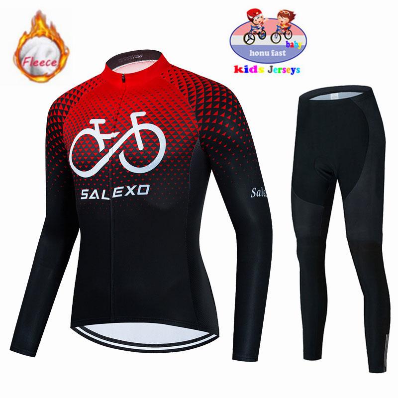 2026 Winter Velvet Warm Cycling Clothing Suit Set Fleece Children's Keep Warm Kids Jersey Bike Suit Jacket Clothes MTB Kids Cycling Trousers Equipage