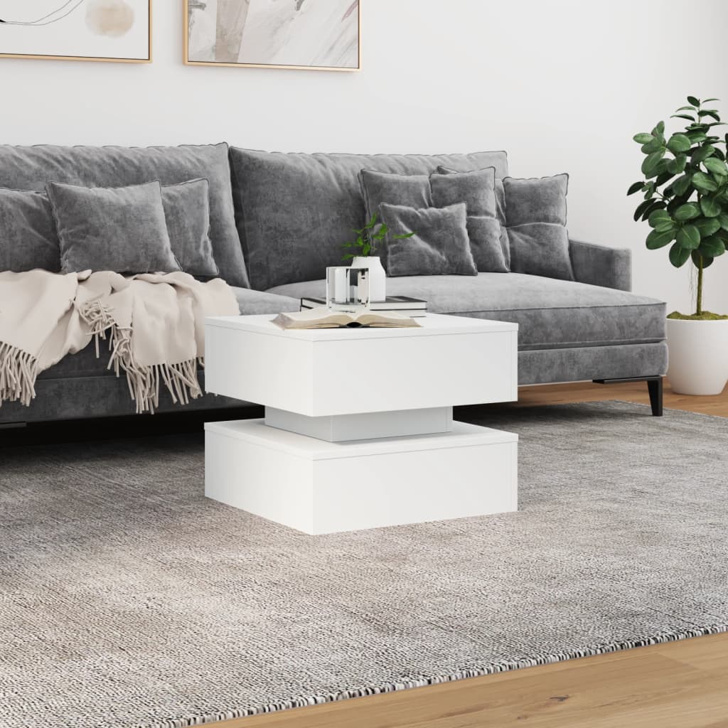 Vidaxl Stolik Kawowy Z Oświetleniem Led, Biały, 50X50X40 Cm