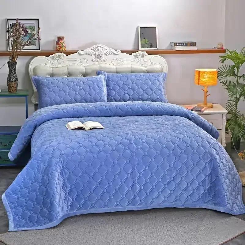 Home Textiles Winter Warm Thick Velvet Bedspread Sheet Bedcover Mattress Cover Bed Sheet Set King Queen Single