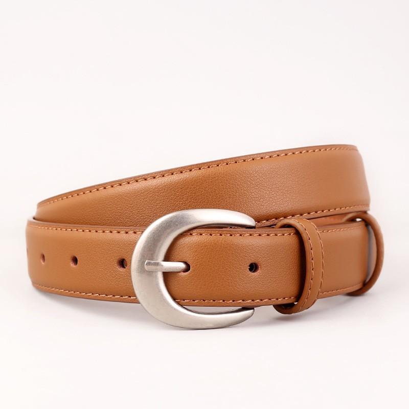 Womens Genuine Leather Belt With Horsebit Buckle Slim Waistband Jeans Classic Chic Style In Black Brown Coffee