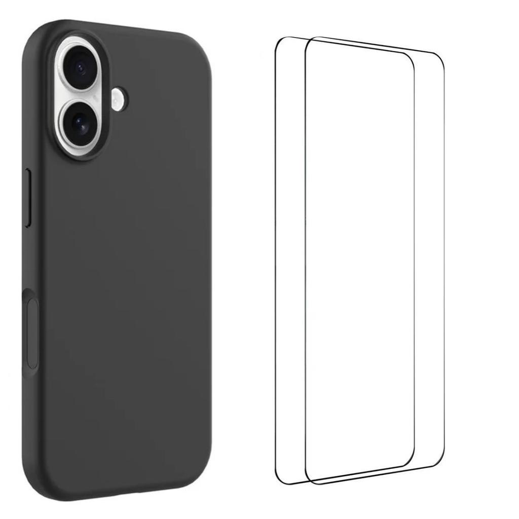 For iPhone 17 Phone Case WANLONFENG GJ Series Liquid Silicone TPU Cover Large Cutouts with 2Pcs Screen Film