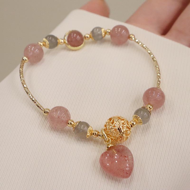 

Strawberry Beads Bracelet Women Moon Pendant Jewelry Gift