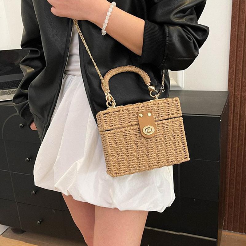 Woven Straw Bags Women's Handbags Bohemian Chic Multi-functional Handbag for A Beach Chain Crosshody Shoulder Bag