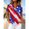 Womens Loose Fit Short Sleeve Printed Shirt Casual Vacation Style Collared Open Front Top