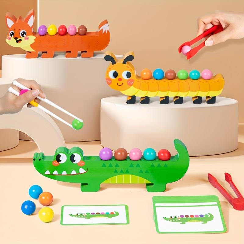 Animal Bead Stacking Game Wooden, Colorful, Hand Eye Coordination Toy for Kids,Develops Creativity Thinking Skills, Educational Toy,Playful Design