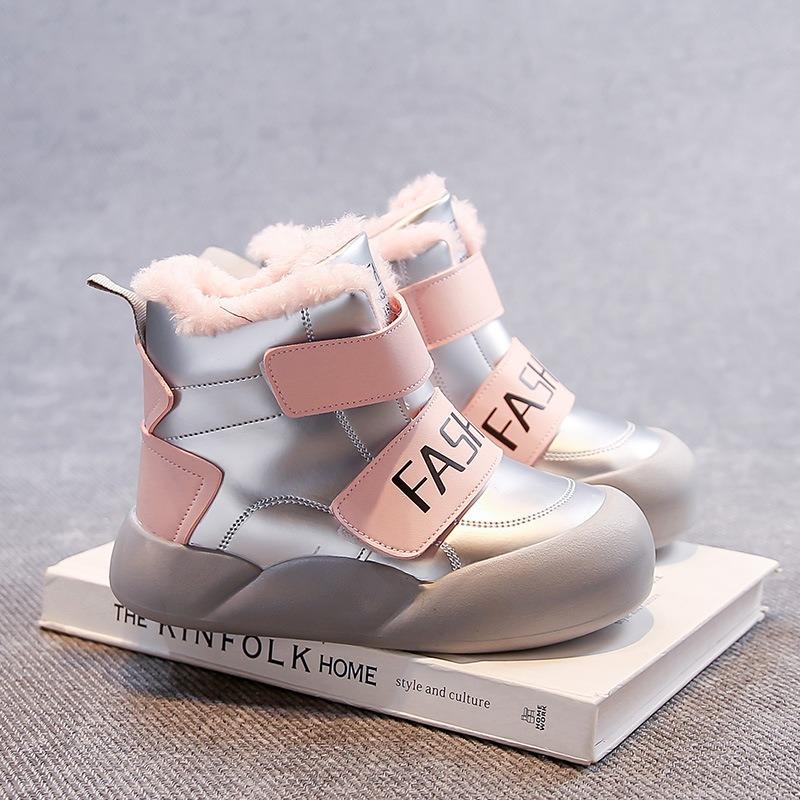 Girls' snow boots, new children's piled thickened cotton shoes in autumn and winter, sports waterproof and non-slip cotton boots