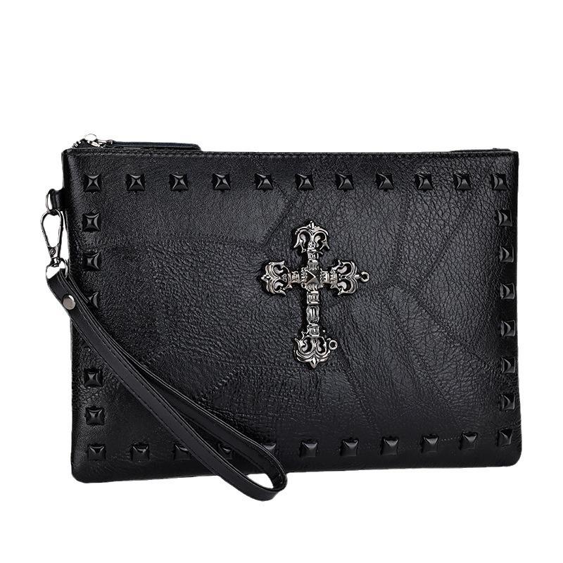 New Street Trend Soft Surface Clutch Bag Hand Breakthrough Point Bag Shoulder Bag Rivet Trendy Men's Wallet