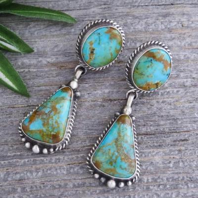 Boho Vintage Inkrustowane Imitacją Turkusu Geometryczne Kolczyki Wiszące dla Kobiet Moda Wykwintne Imprezowe Cyrkonowe Prezenty
