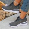 Women's Shiny Rhinestone Wedge Sneakers Breathable Knit Non Slip Walking Shoes Woman Plus Size Fashion Thick Sole White Sneakers