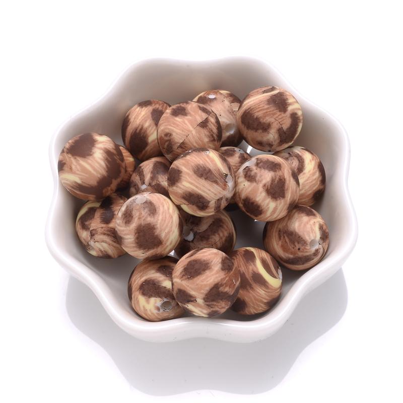 10Pcs 15mm Colorful Print Leopard Pattern Silicone Beads Ball Shape Teething Jewelry Beads For Teether Pacifier Chain Necklace