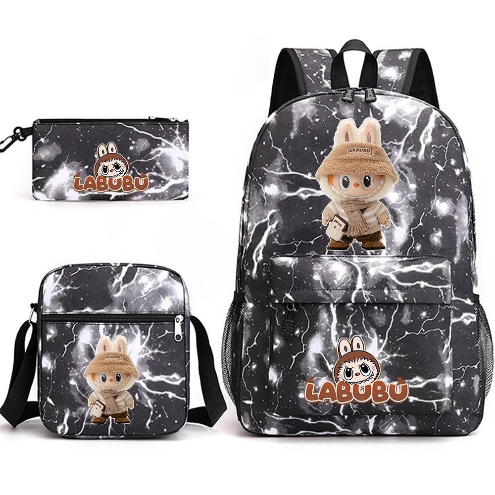 Labubu Surrounding Primary and Secondary School Students Fashion Backpack Casual Schoolbag Three-piece Set