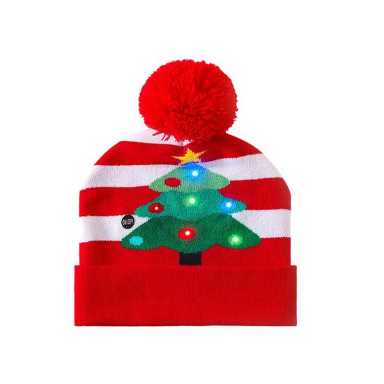 Knitting Hat With Led Lights Santa Claus Deer Christmas Tree