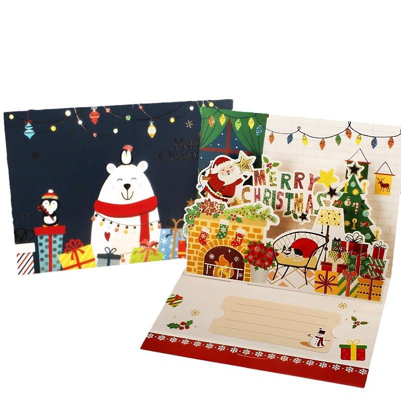 3D Santa Greeting Cards Folding Merry Christmas Best Wishes Card Xmas Gift for New Year Blessing Thank You Postcard Decoration