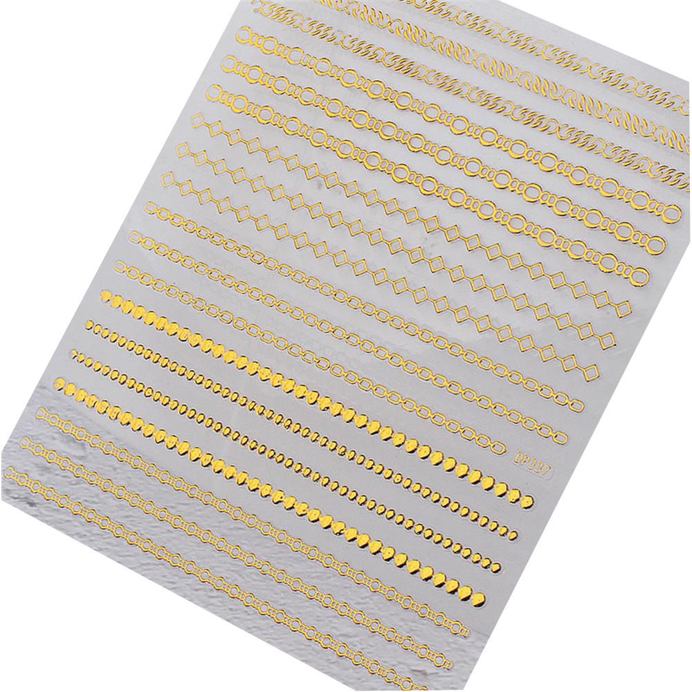 

3D Золотая реалистичная цепочка на молнии сзади с клеем для ногтей Наклейка для ногтей One Size золотой