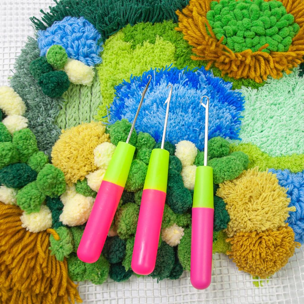 3Pcs Latching Hook Crochet Needle with Mesh Canvas for Rug Carpet Making and Art Craft Crochet Hook with Latching Hook