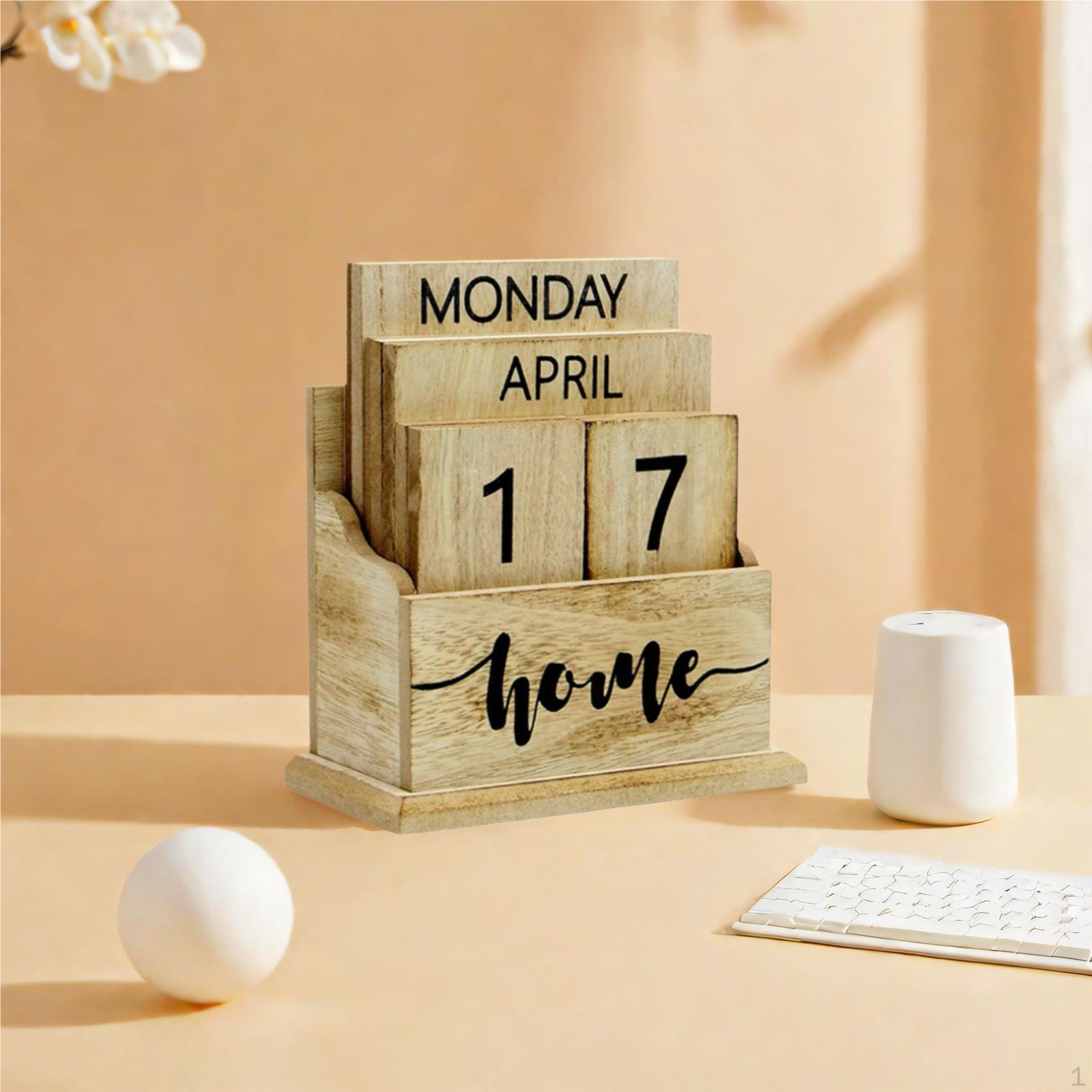 

Вечный календарь Деревянный блок стол Настольный домашний деревенский декор стоя для Home