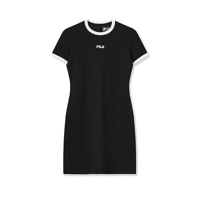 Original Color Block Edge Fashion Simple Classic Retro Casual Versatile Comfortable Round Neck Slim Short Sleeve Dress F51W629301FBK