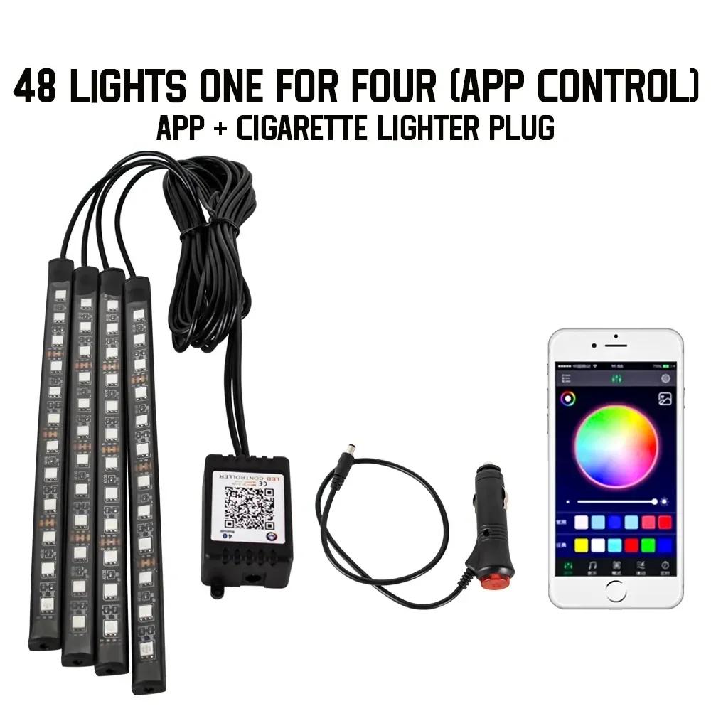 Neon LED Interior Car Light APP Music Remote Control RGB Underglow LED Ambient Light USB/Cigar Plug Auto Atmosphere Lighting 12V