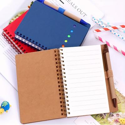 1 Notepad with Colored Post-it Notes, Coil Notebook Student Transparent Index Sticker Notebook Loose-leaf Sticker Notebook with Ballpoint Pen